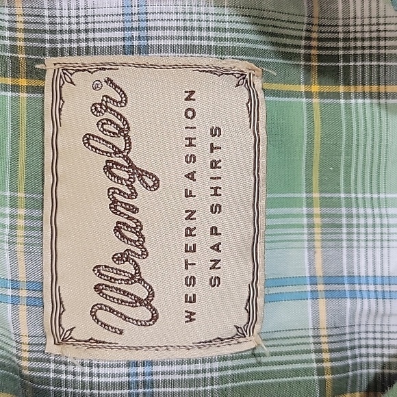Wrangler Western Pearl Snap Shirt Short Sleeve Green Plaid Button Up Size L - Picture 2 of 5
